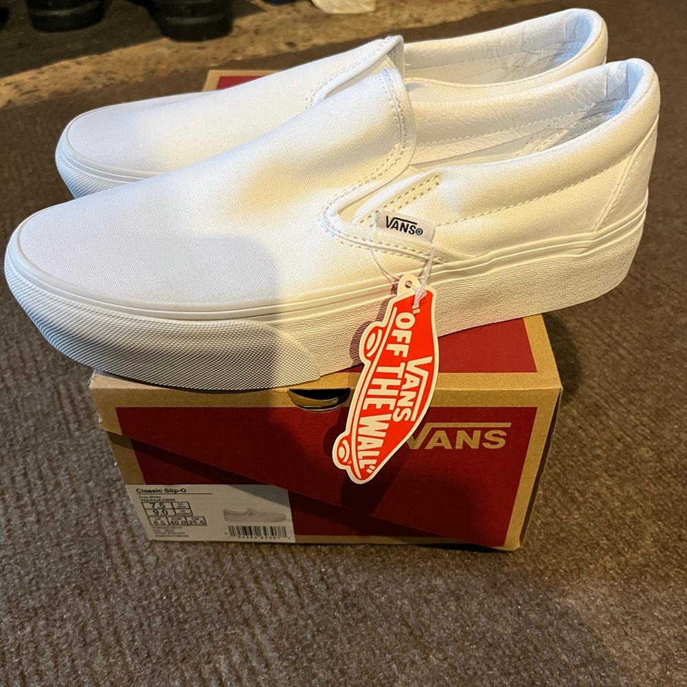 Vans White Canvas Slip-On Sneakers